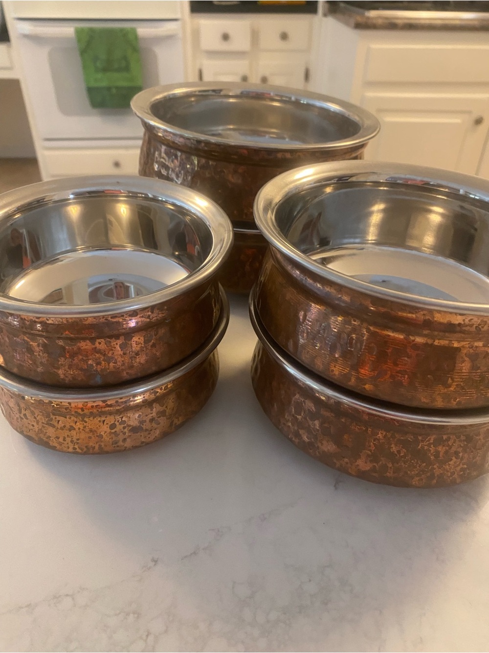 Indian Hammered Copper Stainless Steel Double Wall Serving Bowls set of 6